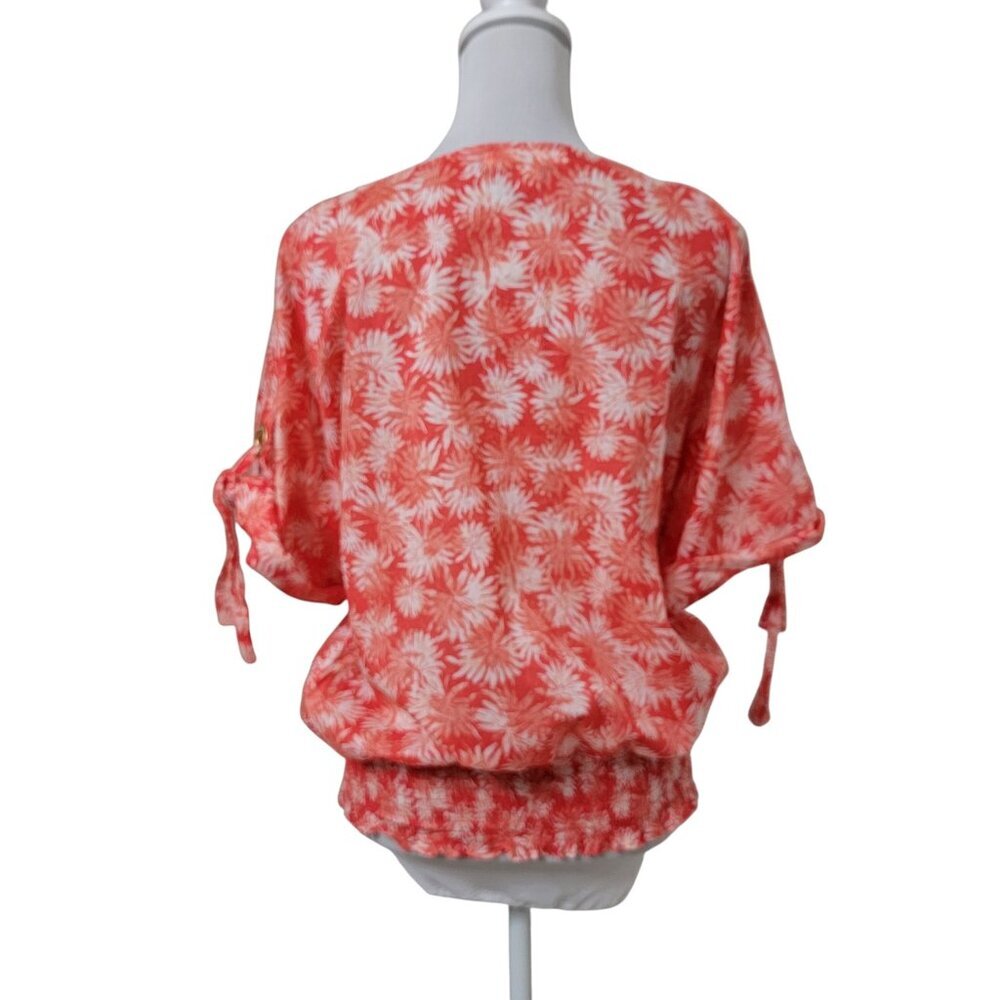 MICHAEL Michael Kors Size XL Coral White Palm Pattern Kimono Sleeve Blouse - Picture 7 of 15